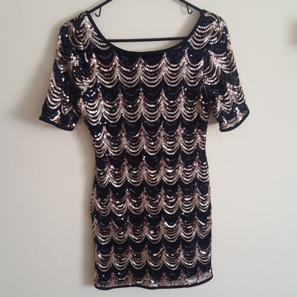 Gold Black Sequin Venus Dress